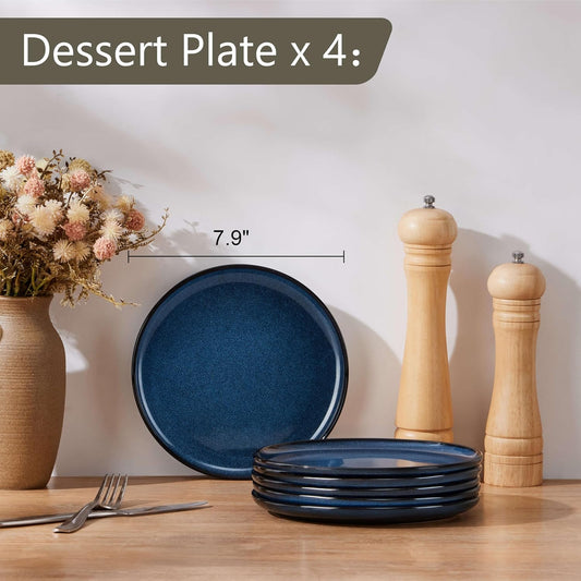 Herogo 6-Piece Stoneware Small Dinner Plates Set, 7.9" Ceramic Round Dessert Plate Set, Double Reactive Glaze Large Dinnerware Plates for Kitchen, Microwave, Oven and Dishwasher Safe, Starry Blue
