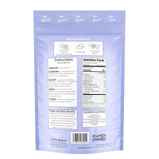 Belly Chocolate Chip Cookie Mix with Collagen Protein | High-Protein | Soft & Chewy Cookies | Grain-Free Dairy-Free Nut-Free | Healthy Snacks For Adults & Kids | Women-Owned Business | 10.5 oz | 3 Pack