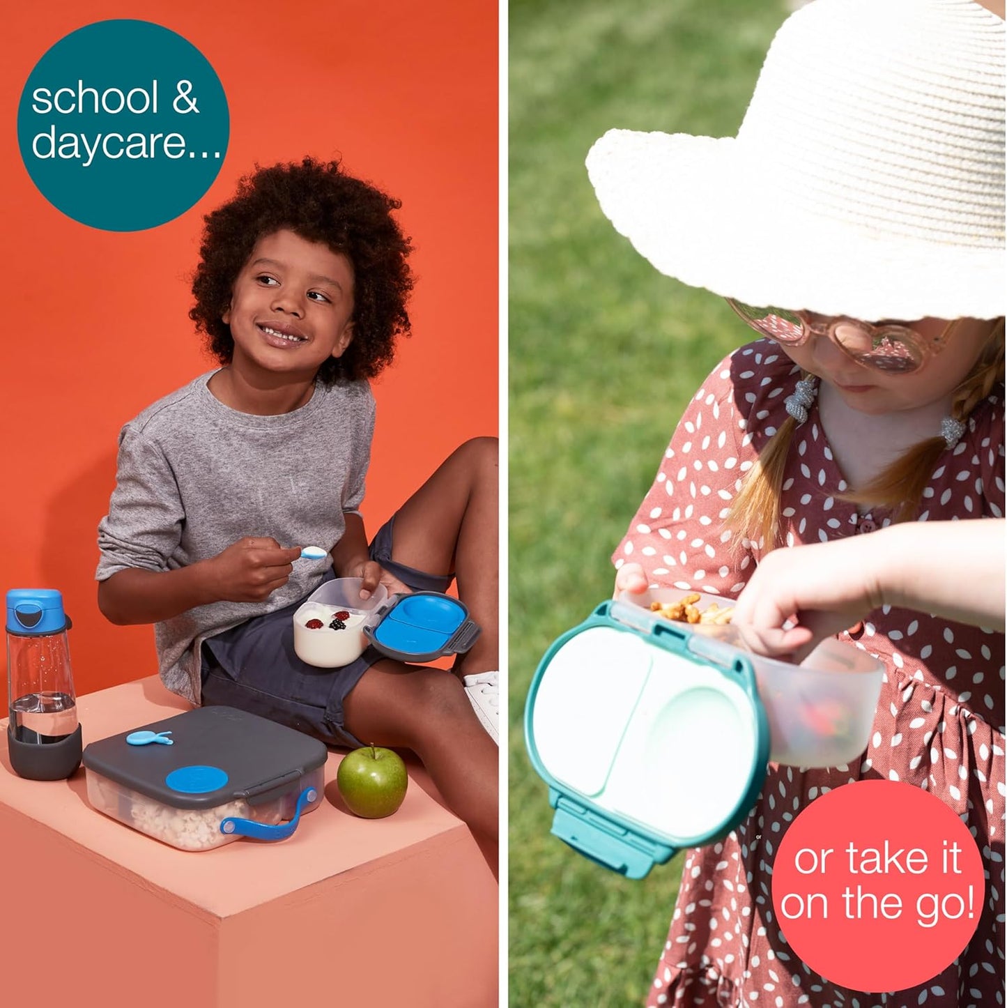 b.box Snack Box (2-pack) Reusable Snack Containers with Lids – Bento Box for Kids & Toddlers, Leakproof Lunch Box, BPA-Free and Dishwasher Safe Snack Container(O'Breeze + Emerald, 1 3/4 Cup)