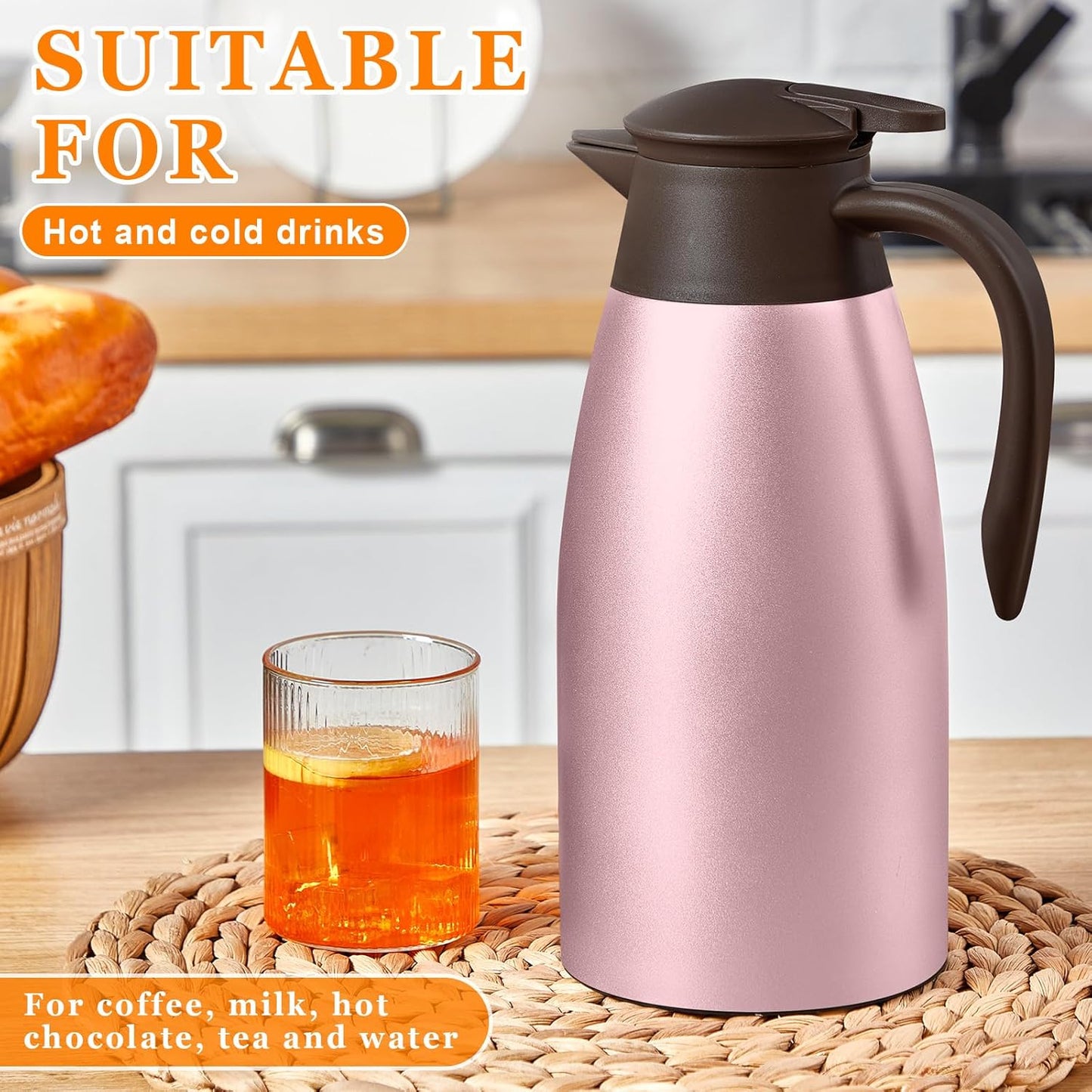 Norme 2 Pcs Thermal Coffee Carafe Insulated Stainless Steel Coffee Carafe for Hot Liquid Vacuum Thermal Pot Creamer Pitcher Dispenser with Brushes Keeping Hot Water Milk(Rose Red)
