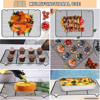 P&P CHEF Cooling Baking Rack Pack of 2, Stainless Steel Cooling Racks for Cooking Baking Roasting Grilling Drying, Dense Wires & Smooth Edge, Easy to clean, Black, 16.6" x 11.5"