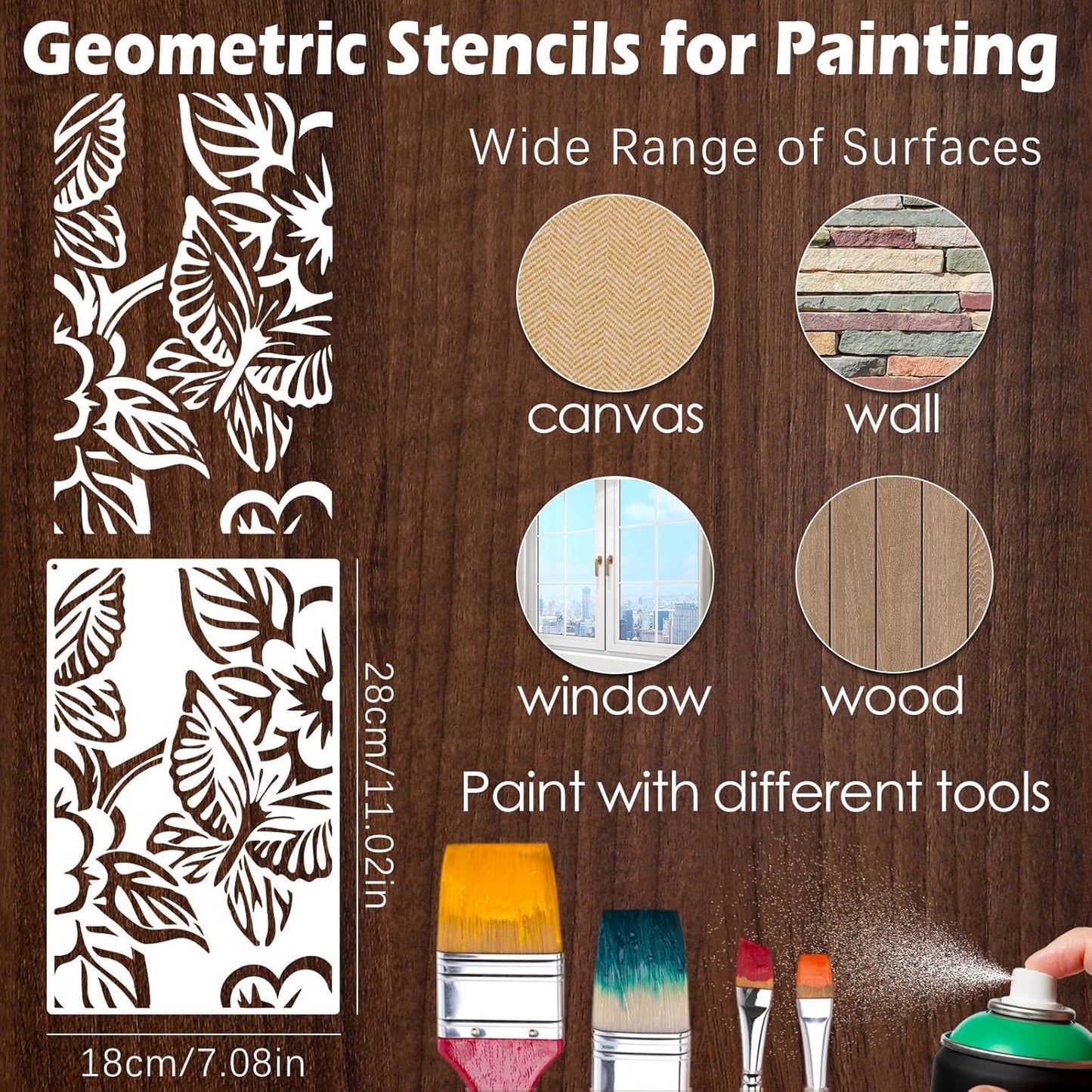 Yazhiji 8PCS Geometric Stencils for Painting, Reusable Large Size Geometric Painting Stencils Abstract Layering Stencil for Painting on Wood Canvas Furniture Wall Floor Decor Drawing DIY Art Supplies