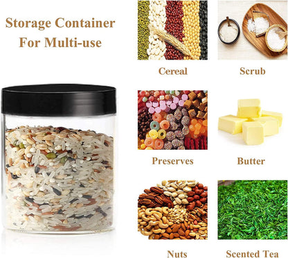 Plastic Jars with Lids Empty Slime Cosmetics Containers Clear Gift Food Jars Round PET Cream Jar with Black Lids Pen Labels for Kitchen Storage Spices Dry Food Body Butter Making(8OZ 32PCS)