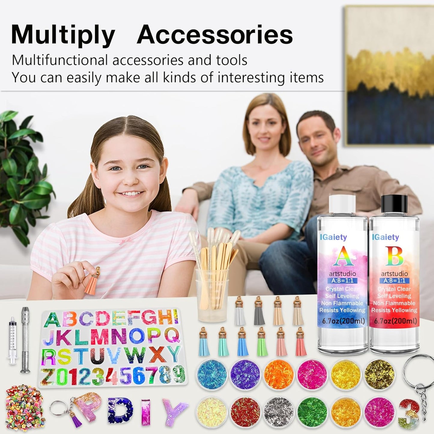 IGaiety Letter Molds Backward Alphabet Mold Starter Kit 206 pcs Silicone Number Molds Epoxy Resin Mold with Accessories for Resin Beginner Jewelry Keychain Craft Making Casting Large Set