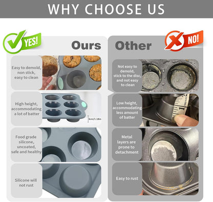 To encounter 2Pack Silicone Muffin Pan with Metal Frame, 12 Cup Regular Size Cupcake Pan, Non-Stick Baking Tray, Food Grade Baking Molds for Oven, Dishwasher Safe