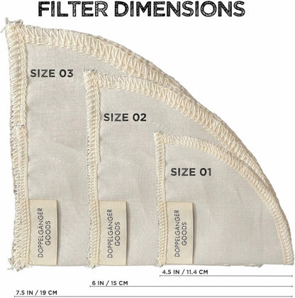 (2-Pack) Reusable Organic Cotton Pour Over Cone Filters for Hario V60, Chemex, Kalita and Origami Style Filters — Pourover Coffee Filter Maker Cup Ceramic, Glass, Plastic Dripper (Size 02, 2-4 Cups)