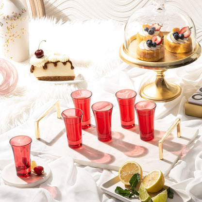 M&N HOME Red Shot Glasses, 2 Oz Set of 6 Glass Colored Shot Glasses with Heavy Base, Christmas Glasses