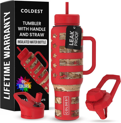 Coldest 40 oz Tumbler with Handle and Straw, 100% Leak Proof Insulated Tumbler with Lid and Straw (3 Lids), Stainless Steel Tumblers for Women & Men, Cup Holder Friendly, 46 oz (The Republican)