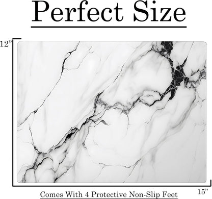 White Black Agate Marble Kitchen Glass Cutting Board Ocean Decorative Gift Marbled Granite Stone Rock Gift For Her Mom Wife (White Black)