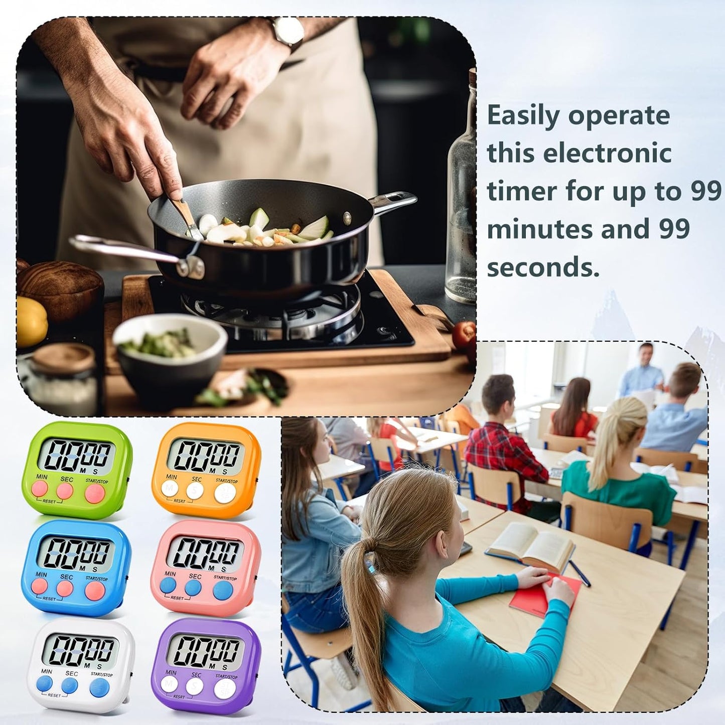 4 Pack Orange Digital Kitchen Timer Magnetic Digital Timer with Big Display Loud Ring Cooking Timers for Cooking, Game, Gym, Break Time, Classroom(4, Orange)