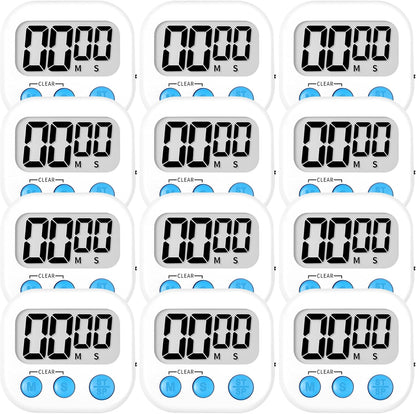 ZILLEEN Kitchen Timer Digital with Magnetic Back for Kids Classroom, White 12 Pack