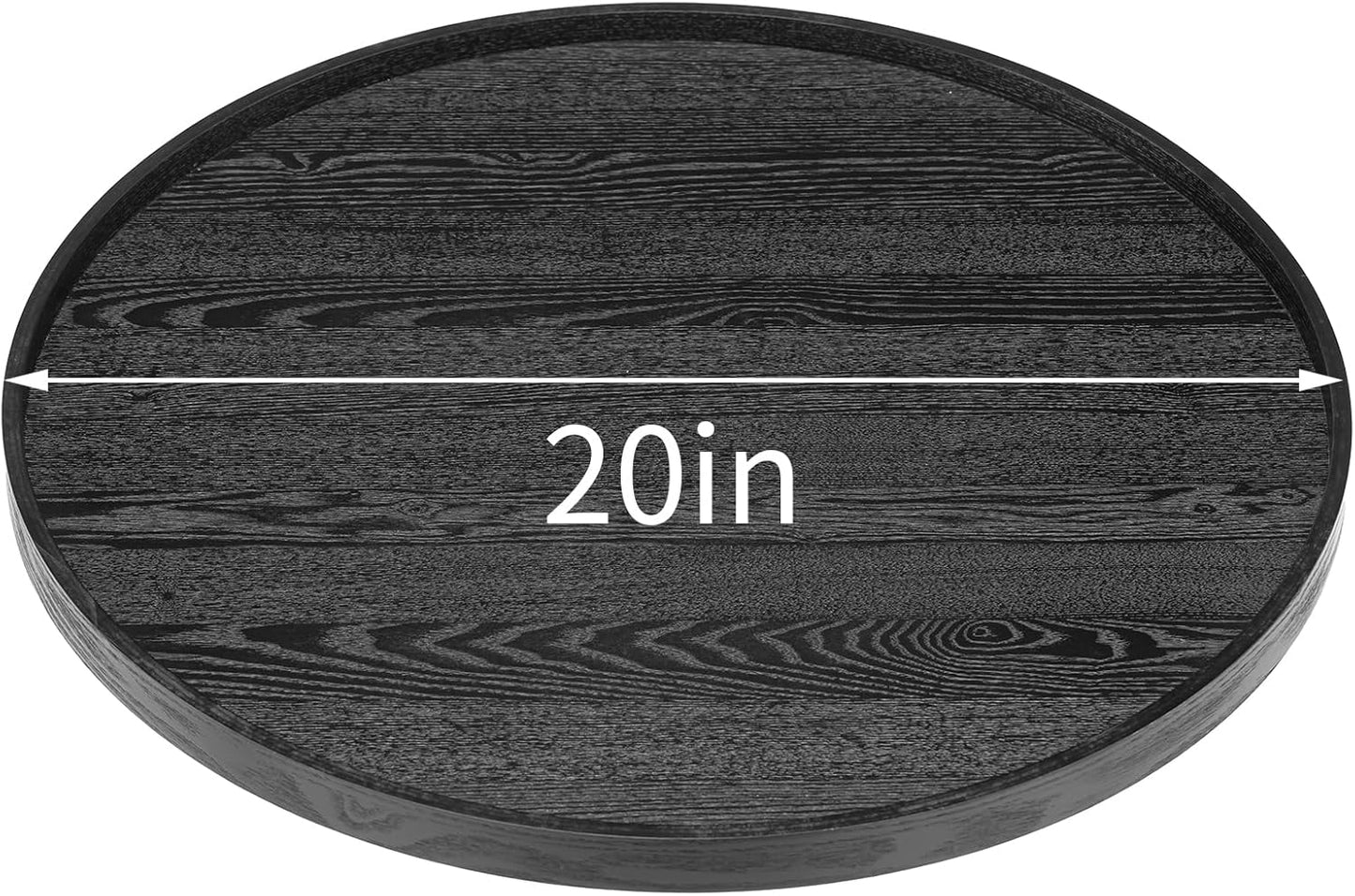 20 inch Round Solid Wood Serving Tray Extra Large Tea Coffee Snack Food Meals Serving Plate Non-Slip Kitchen Party Bar Server Ottoman Tray Breakfast Tray with Raised Edges Black