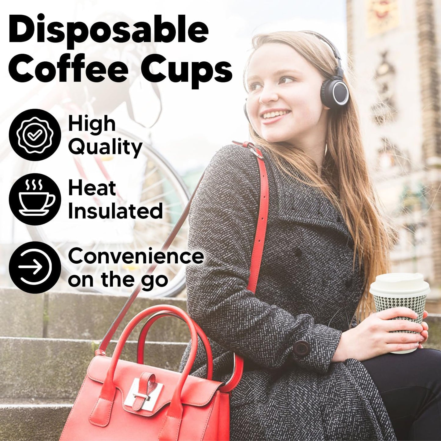 350 Pack 8 oz Insulated Disposable Coffee Cups with Lids, Double Wall Corrugated Paper Hot Cups Bulk To Go Disposable Cups for Hot Beverage or Cold Drinks Ideal for Cafes