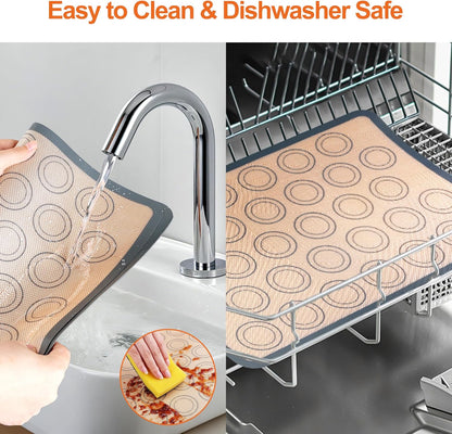 HOOMIL Macaron Silicone Baking Mats 2-Pack, 13" x 9" Quarter Sheet Size Macaron Silicone Mat, Non-Stick, Reusable, Food Safe Baking Mat - Brown+Gray