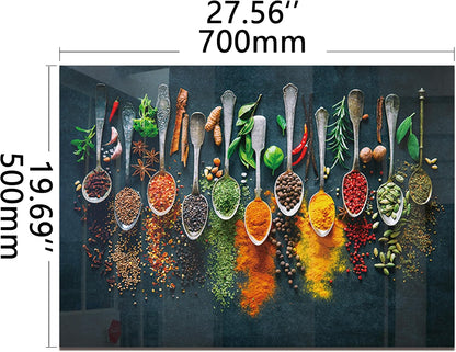 DAIFURONGE Spice Tempered Glass Backsplash For Kitchen Behind Stove,Stove Backsplash Top Cover,Easy to Clean Glass Splashback, Sink Cover Splash Guard,Home Kitchen Wall Decor (27.56"x19.69"(70x50cm))