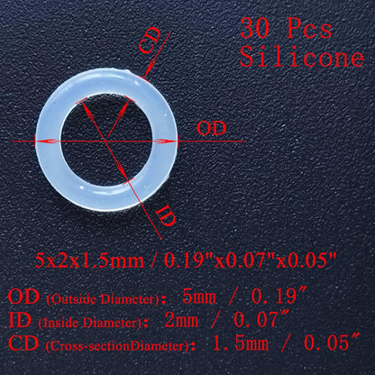 [30 Pcs] Silicone O-Rings White 5mm OD 2mm ID 1.5mm Width, Metric VMQ Sealing Gasket for Cup Lids, Coffee Maker, Brewing Fitting, Washer, Filter, Pump, Plumbing, Hose, Gauge, Auto, Machine