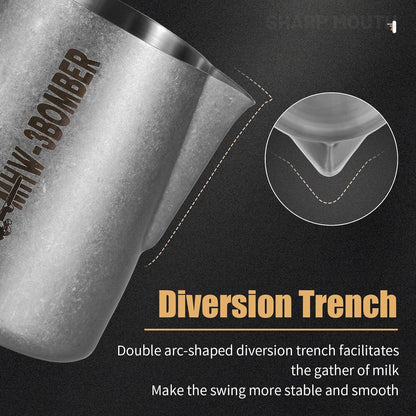 MHW-3BOMBER Milk Frothing Pitcher, 16oz/450ml Milk Frother Cup for Barista, SUS304 Stainless Steel Espresso Steaming Pitchers for Milk/Coffee/Latte Art, P3027SS-OS