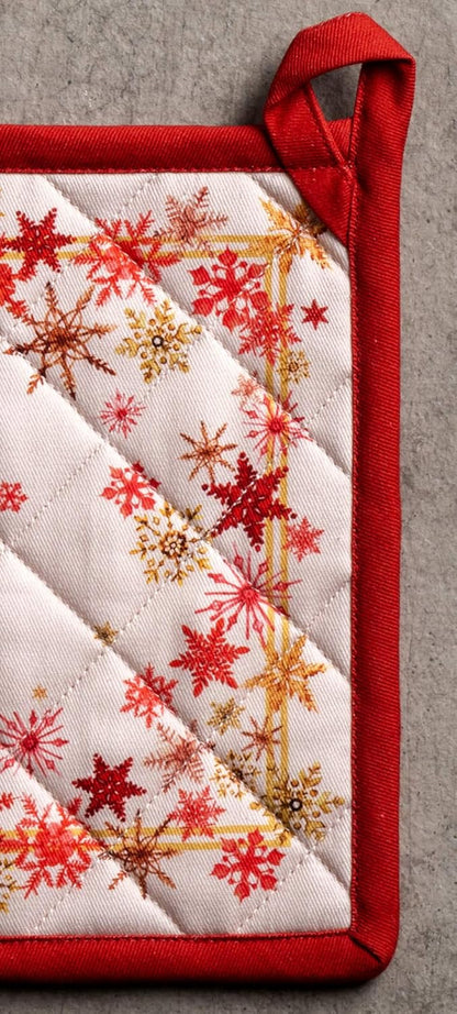 Maison d' Hermine Pot Holders Set 100% Cotton Heat Resistant Potholders 8" x 8" Hot Pads with Loop BBQ, Cooking, Baking, Grilling, Kitchen, Handling Hot Pans (Pack of 2, Crystal Star)