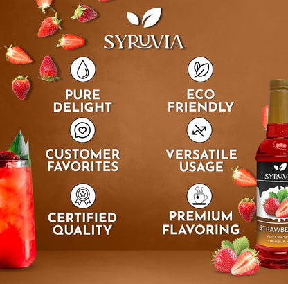 Syruvia Strawberry Syrup (25.4 fl oz) - Sweet Strawberry Bliss in a Bottle – Kosher, Gluten-Free, Ideal for Elevating Your Culinary and Beverage Adventures