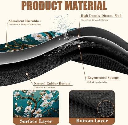 Blossoming Almond Tree Dish Drying Mat for Kitchen Counter Hide Stain Absorbent Drying Rack Pad Rubber Backed Coffee Mat Espresso Machine Coffee Bar Accessories 11.8 x 19.7 Inch