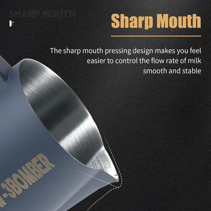 MHW-3BOMBER Milk Frothing Pitcher, 16oz/450ml Frother Cup for Barista, SUS304 Stainless Steel Espresso Steaming Pitcher for Coffee/Latte Art, P3026BL-OS