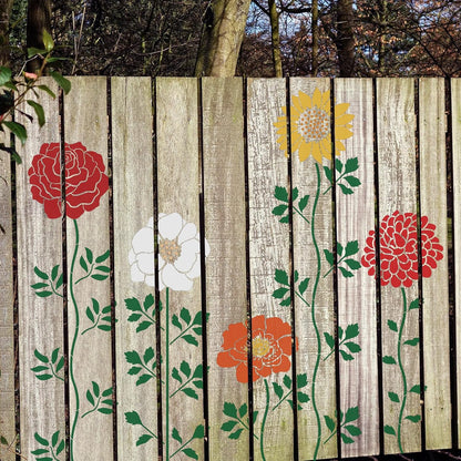 12PCS Large Flower Stencils for Painting on Wood 12 x 12 Inch Giant Wall Stencil with Brushes Large Pattern Floral Stencils Sunflower Paint Stencil for Walls Garden Fence Furniture