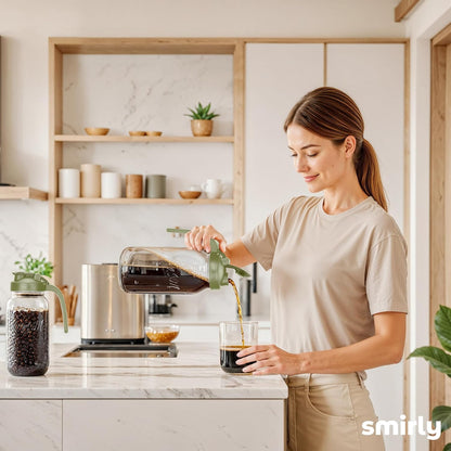 SMIRLY 64 oz Mason Jar Pitcher,Glass Pitcher with Wide Mouth,Water Jug with Double Leak Proof Lid for Iced Coffee,Hot Water,Breast Milk