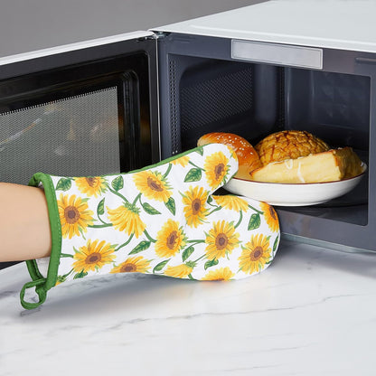 Oven Mitts and Potholders Dish Towles Set 100% Cotton for Perfect for Gifting, Baking, and Everyday Cooking Durable Heat Resistant for Kitchen and Machine Washable (3-Piece Sunflower)