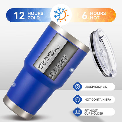 30 oz Tumbler with Lid Stainless Steel Tumblers Bulk Vacuum Insulated Cup Reusable Powder Coated Travel Mug Double Wall Leak Proof Cups Keep Cold Drinks for 12 Hours Blue, Set of 4