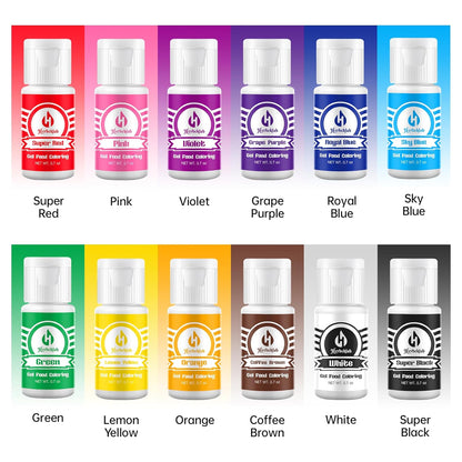 Gel Food Coloring 12 Colors x 0.7 oz Herbeklab Concentrated Gel Based Food Dye Vibrant Icing Colors Neon Food Coloring for Baking Cake Decorating Cookies Fondant