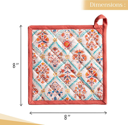 Maison d' Hermine Pot Holders 100% Cotton Heat Resistant Potholders 8" x 8" Hot Pads with Loop BBQ, Cooking, Baking, Grilling, Kitchen, Handling Hot Pans (Pack of 1, Romane)