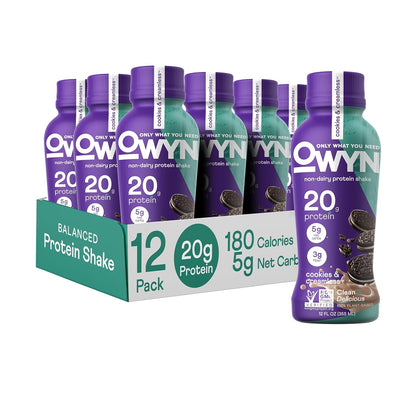 OWYN Only What You Need Plant Based Protein Shake, 20g Vegan Protein from Organic Pumpkin Seed, Flax, Pea Blend, Prebiotic Supplement, Superfood Greens, Gluten & Soy-Free (Cookies & Creamless)