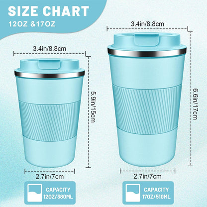 Insulated Coffee Tumblers with Flip Lid 12oz / 17oz, Stainless Steel Travel Coffee Mug Leak Proof, Vacuum Insulated Coffee Mug Reusable Cup, Keeps Cold and Hot for Coffee Tea