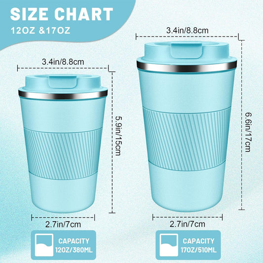 Insulated Coffee Tumblers with Flip Lid 12oz / 17oz, Stainless Steel Travel Coffee Mug Leak Proof, Vacuum Insulated Coffee Mug Reusable Cup, Keeps Cold and Hot for Coffee Tea
