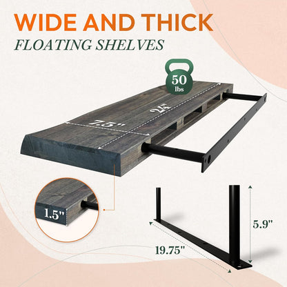 24" Acacia Live Edge Floating Shelves Set of 2 - Wall Mounted Wooden Shelf for Stylish Home Décor - Mocha Color 24x7.5x1.5 Inches