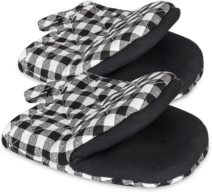 1 Pair Short Oven Mitts, Heat Resistant Silicone Kitchen Mini Oven Mitts for 500 Degrees, Non-Slip Grip Surfaces and Hanging Loop Gloves, Baking Grilling Barbecue Microwave Machine Washable
