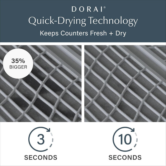 Dorai Home Collapsible Dish Drying Rack and Stone Dish Pad – Large Foldable Drying Rack with Instant - Dry Stone Mat –Space-Saving Drainer Rack for Kitchen Counter - 24.6" x 16.5", Slate