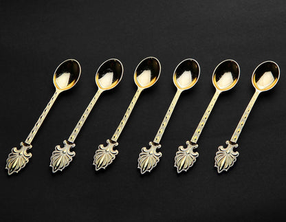 Alisveristime Turkish Tea Spoons Set – 6-Piece Zamac Ottoman-Style Decorative Spoons for Tea & Coffee (4.3”) (Gold)