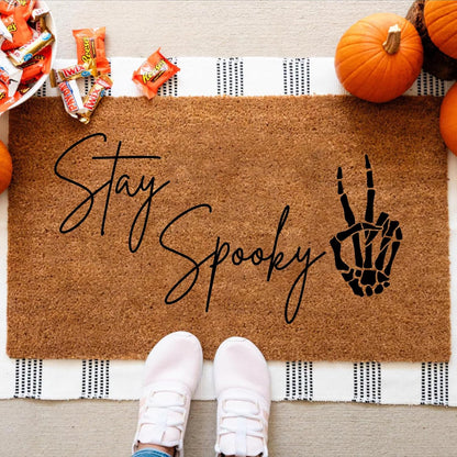 Halloween Stencils for Door Mats Welcome Ghost Stencil Reusable Stay Spooky Halloween Stencils for Painting on Wood Sign Doormats Fabrics DIY Crafts Decor