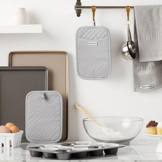 KitchenAid Asteroid Pot Holder 2-Pack Set, Matte Grey, 7"x10"