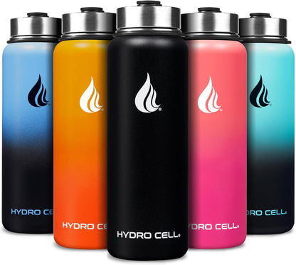 HYDRO CELL Stainless Steel Insulated Water Bottle with Straw - For Cold & Hot Drinks - Metal Vacuum Flask with Screw Cap and Modern Leakproof Sport Thermos for Adults (Black 40oz)