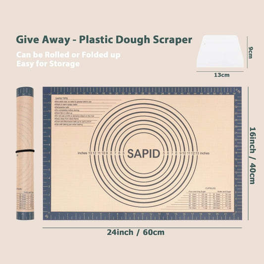 Non Slip Silicone Pastry Mat Large with Measurements for Non-stick Dough Rolling, Pie Crust, Pastry Roll Out, Cookies,Bread and Silicon Kneading Mat (16" x 24", Gray)