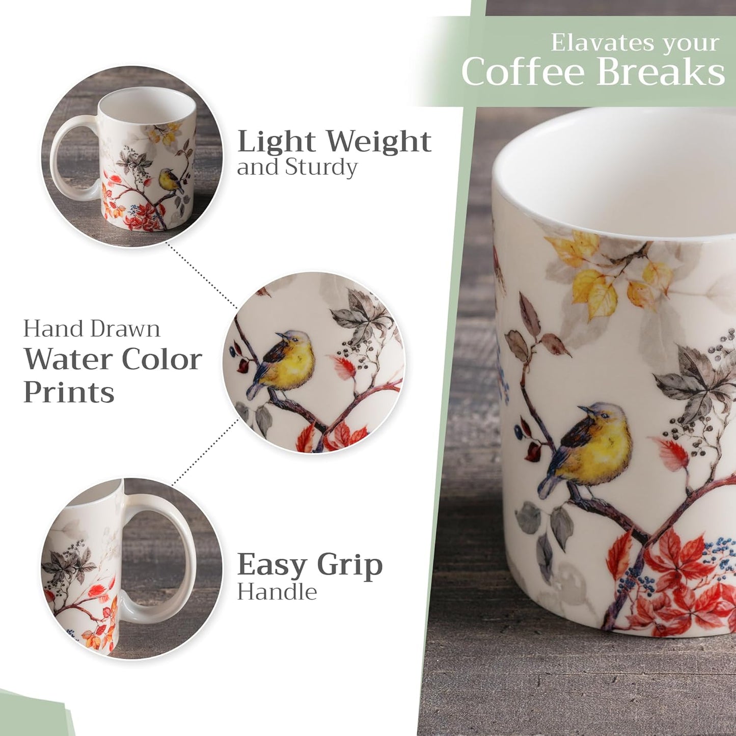 Maison d' Hermine Coffee Mug with Handles Fine Bone China Mugs Pack of Two Tea Cups for Hot Beverages Cappuccino Latte Home Restaurant Office Perfect for Gift (Equinoxe - Beige, 15 Ounce)