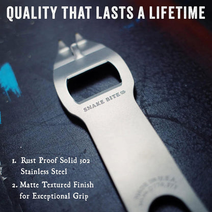 The Mamba Bottle Opener & Bartending Tool – 100% USA-Made, Patented Stainless Steel Bar Key – Flat Bottle Opener for Bartenders, Pour Spout Remover, Church Key Can Punch by Snake Bite