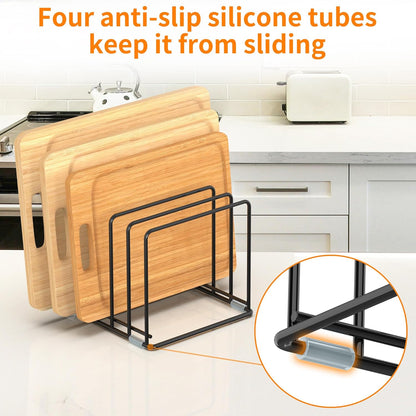 Cutting Board Organizer, [2-Pack] Kitchen Cabinet Organizer, Divided Rack with 5 Slots for Baking Trays, Cutting Boards - Cookie sheet Organizer Inside Cabinet, Baking Sheets Holder (Large)