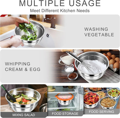 HaWare Mixing Bowls with Airtight Clear Lids, 6-Piece Stainless Steel Strong Nesting Bowls Set, Metal Salad Bowl for Cooking, Prepping, Baking, Serving & Food Storage, Size 4.6, 3, 1.5QT, Colorful