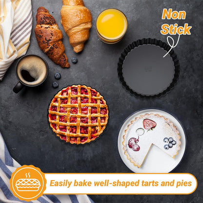 Beasea 6 Inch Tart Pan, 8pcs Small Tart Pie Pans with Removable Bottom Non Stick Mini Pie Tin Pan Loose Bottom Fluted Quiche Baking Pan for Fruit Quiche Cakes
