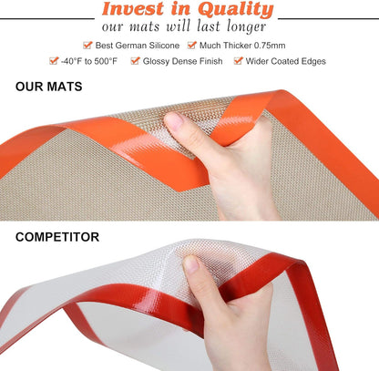 Silicone Baking Mat - Best German Silicone - Non Slip Silicone Baking Sheet, Non Stick Reusable Silicone Mats for Baking, Oven Liner, Counter Mat - Half + Medium + Quarter Baking Sheets Set