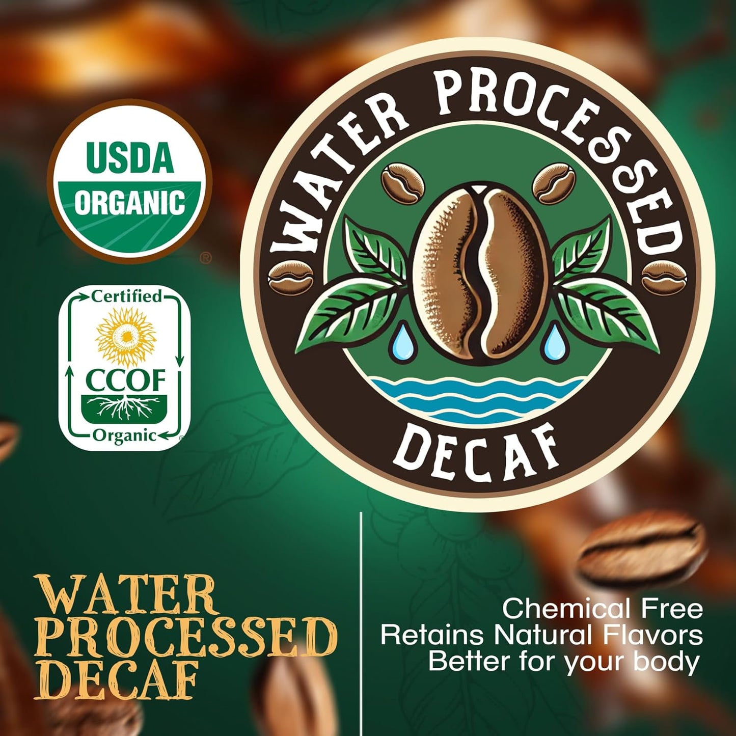 The Bean Organic Coffee Company Water Processed DECAF California Blend, Medium Roast, Whole Bean Coffee, 16-Ounce Bag