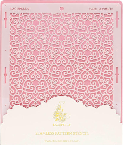 Cake Baking Stencil - Seamless Delicate Pattern for Decorating Tall Double Barrel Cake to Use with Buttercream, Royal Icing, Ganache, Paint, Airbrush (FLAIRE)